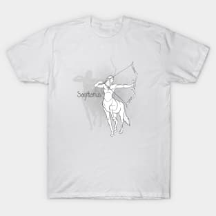 Zodiac sign Sagittarius - Black and white lineart T-Shirt